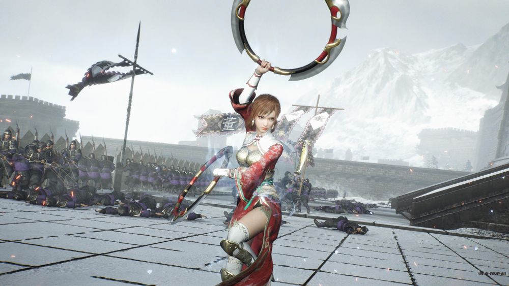 Sun shangxiang with posing with her hoops, ready to attack, on dynasty warriors origins 