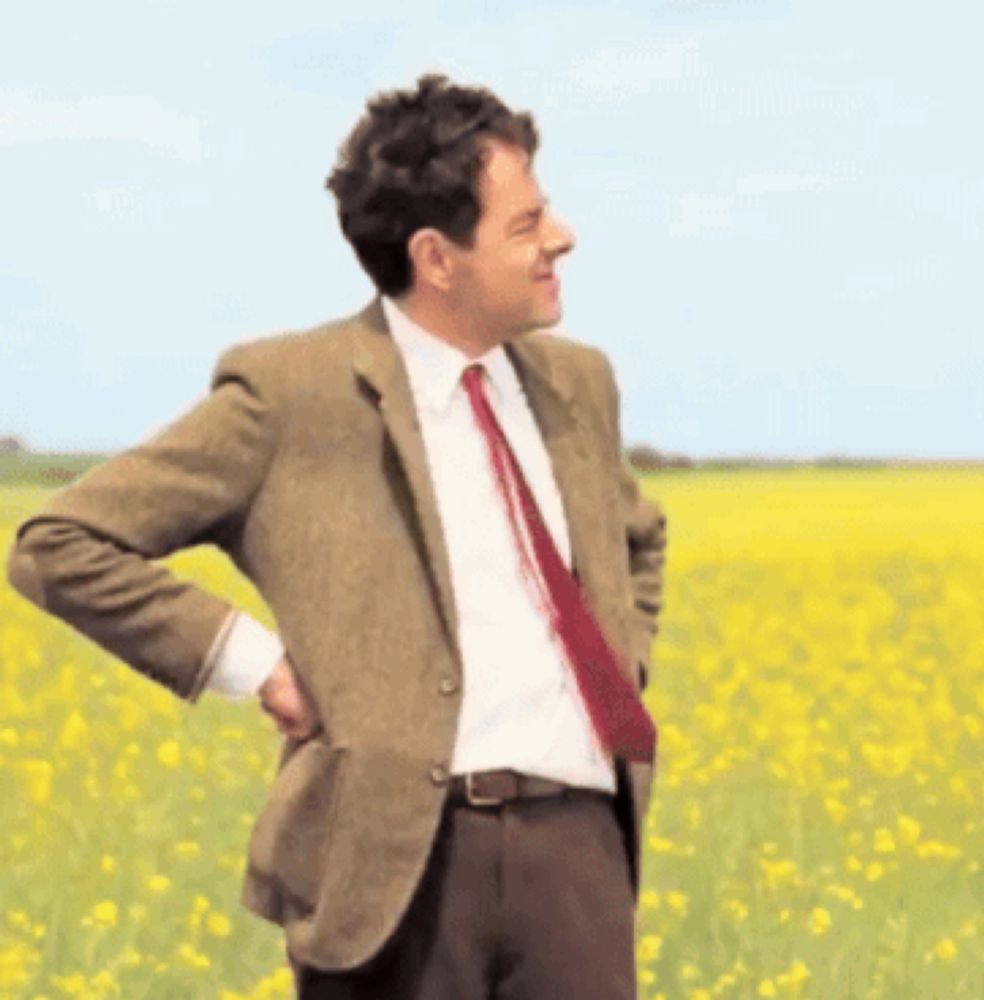 a man wearing a suit and tie is standing in a field of yellow flowers