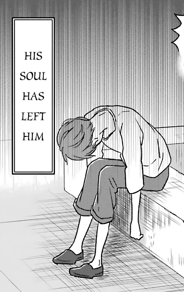 screenshot from First Love at 30 of the ML sitting slumped over beside a text box that says "HIS SOUL HAS LEFT HIM"