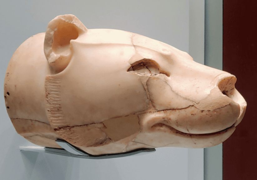a smiling stone lion's-head rhyton, Knossos, 1500-1450 BCE.
Photo by Cosette, Divine Hours
https://cosettepaneque.com/minoan-heraklion-archaeological-museum/