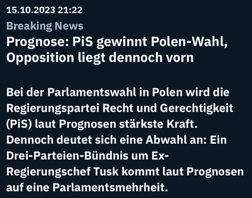PiS gewinnt Polen-Wahl, Opposition liegt dennoch vorn