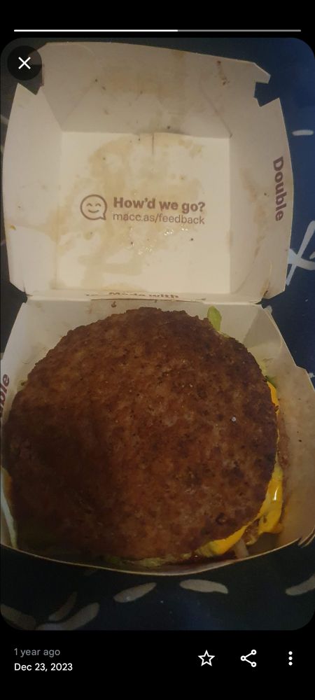Mcdonalds burger, bun missing, box then has the gall to ask how did we do? 