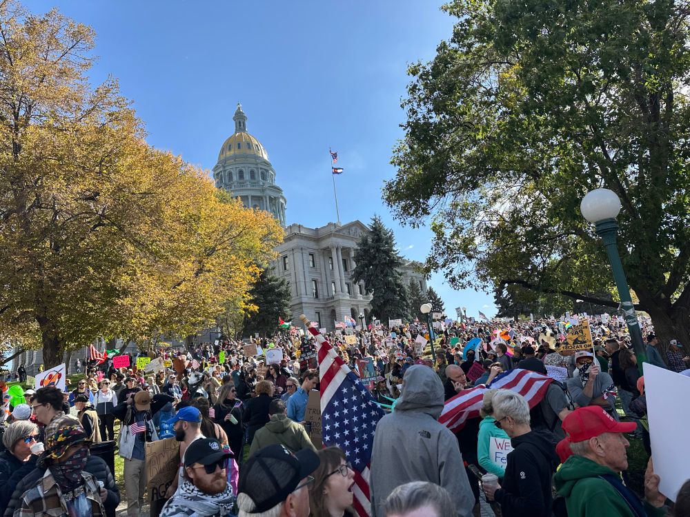 Crowds peacefully protesting, No Kings, Denver, CO, 10/18/2025
