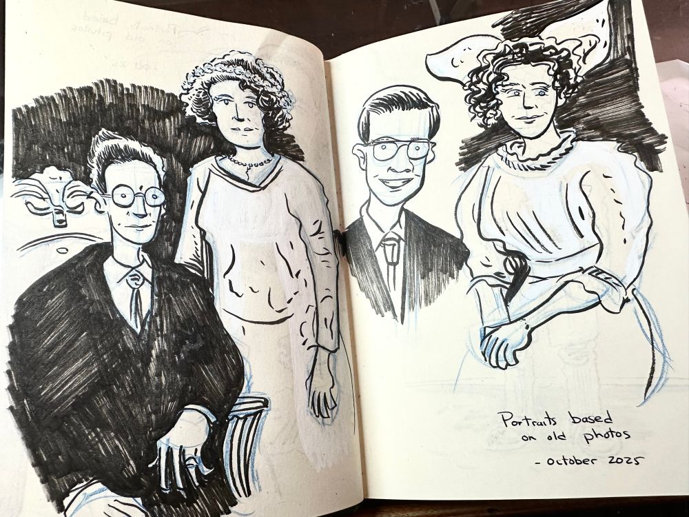 Some inked portraits done in a sketchbook based on old photos I’ve found. 