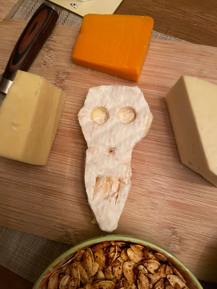 A Brie shaped into a skull 