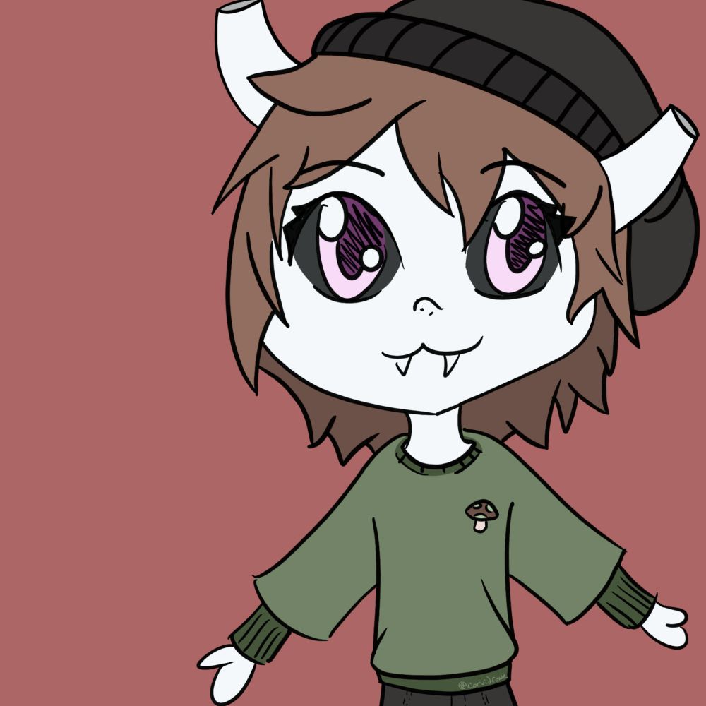 Chibi of Limila Maia Sirassu O'Perrene with a beanie and embroidered green sweater 