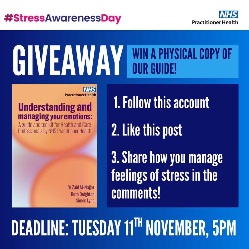 Stress Awareness Day Giveaway: Win a physical copy of our guide!
Cover of the ‘Understanding and Managing Your Emotions Guide and Toolkit for Health and Care Professionals’.
1.	Follow this account
2.	Like this post
3.	Share how you manage feelings of stress in the comments!
Deadline: Tuesday 11th November, 5pm.