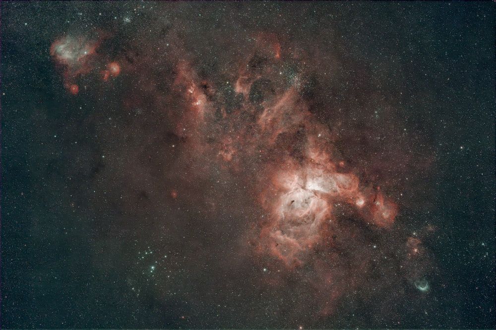 An image of various nebula spanning from the running chicken nebula to the banana nebula. 