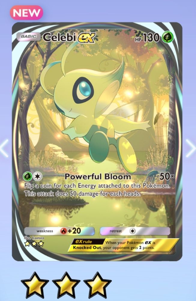 A 3 star Celebi EX pokemon card