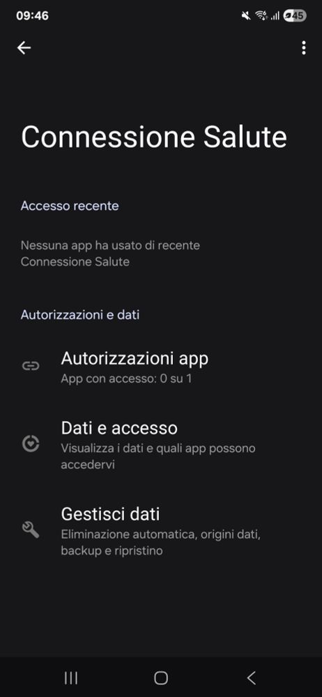 Screenshot delle preferenze di Samsung Connessione Salute