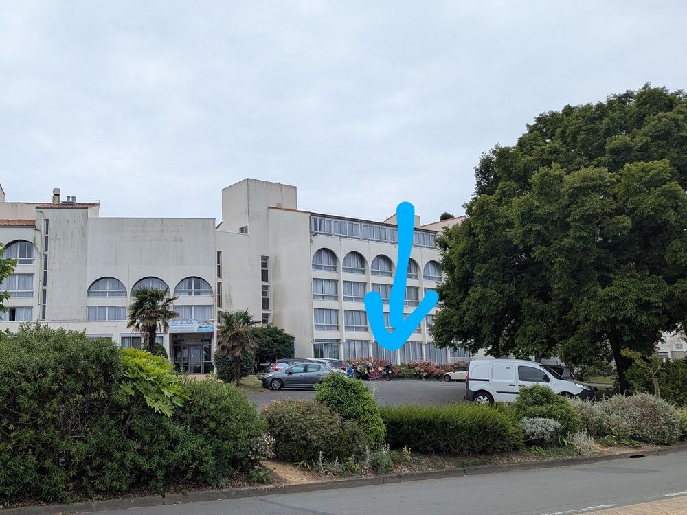 Ex-Pierre et Vacances aparthotel building. Arrow  pointing to my old room.