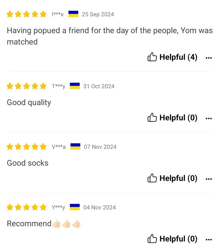 4 reviews with Ukrainian flags, reading "good quality", "recommend", etc.