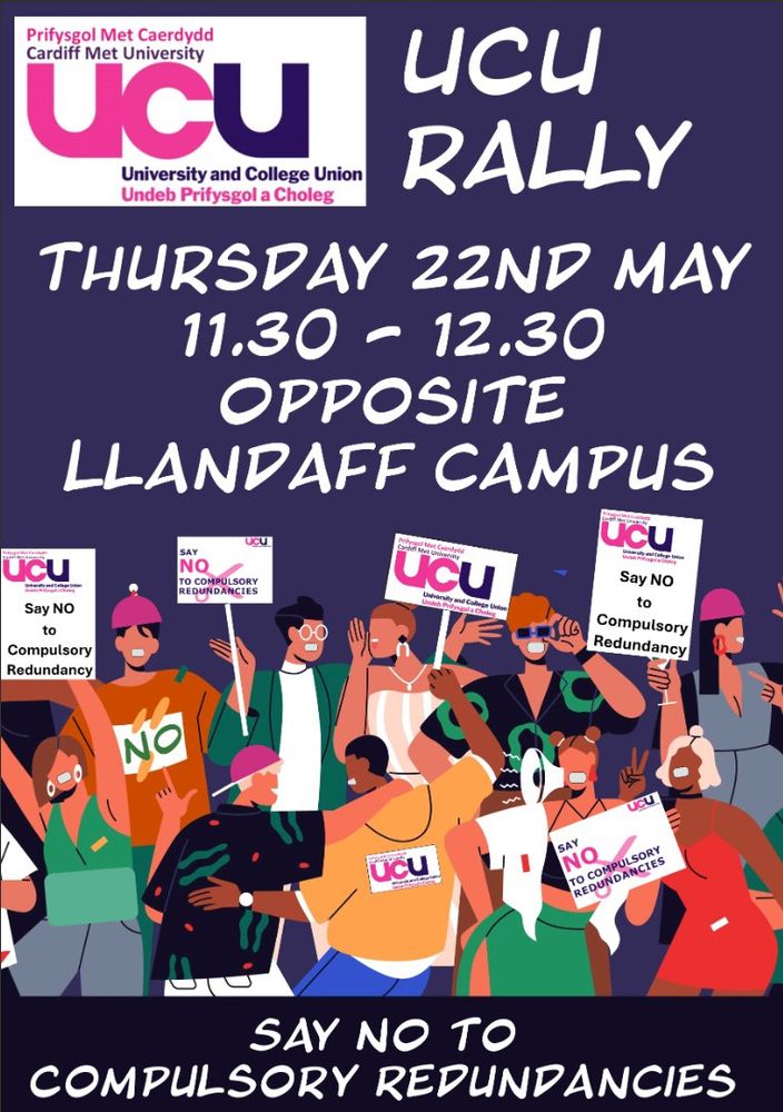 Poster saying Cardiff Met ICU says no to compulsory redundancies 
