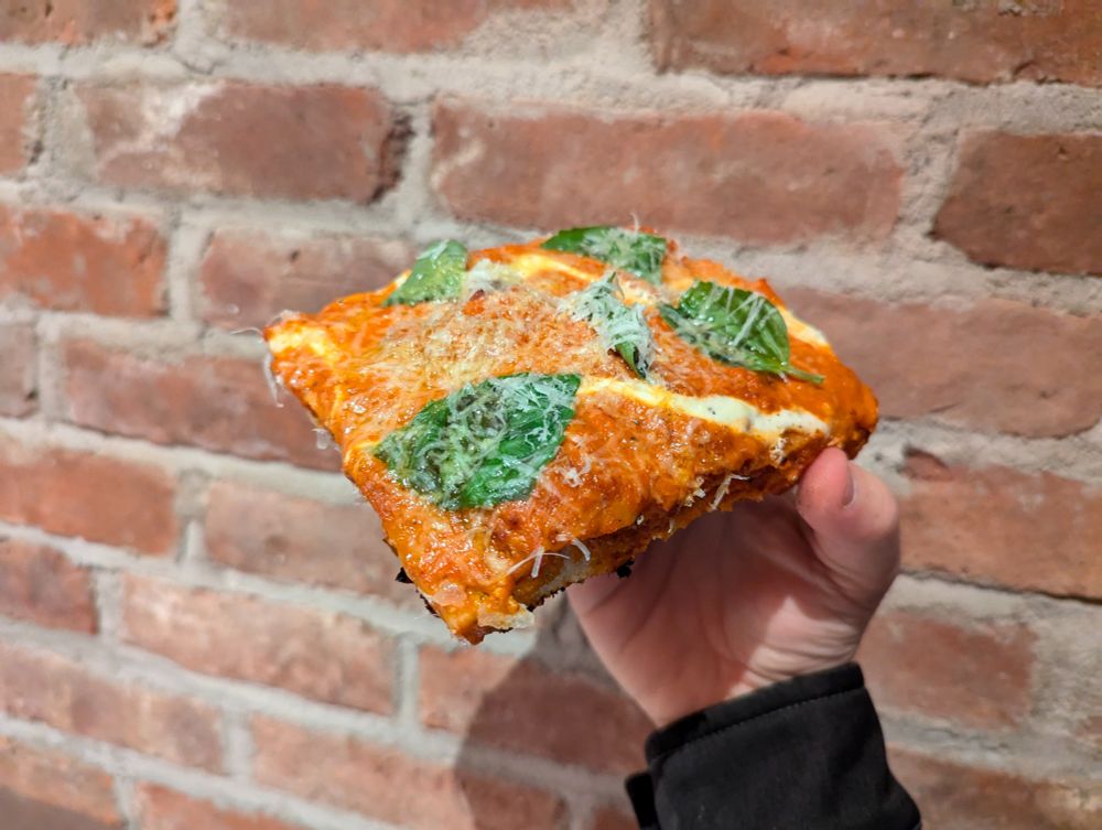 Vodka pizza square slice at Mama's Too