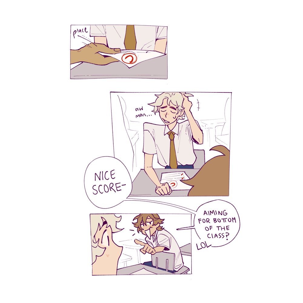 Jer and Mikey in their first year of highschool. Jer gets a bad grade. Mikey makes fun of Jer.