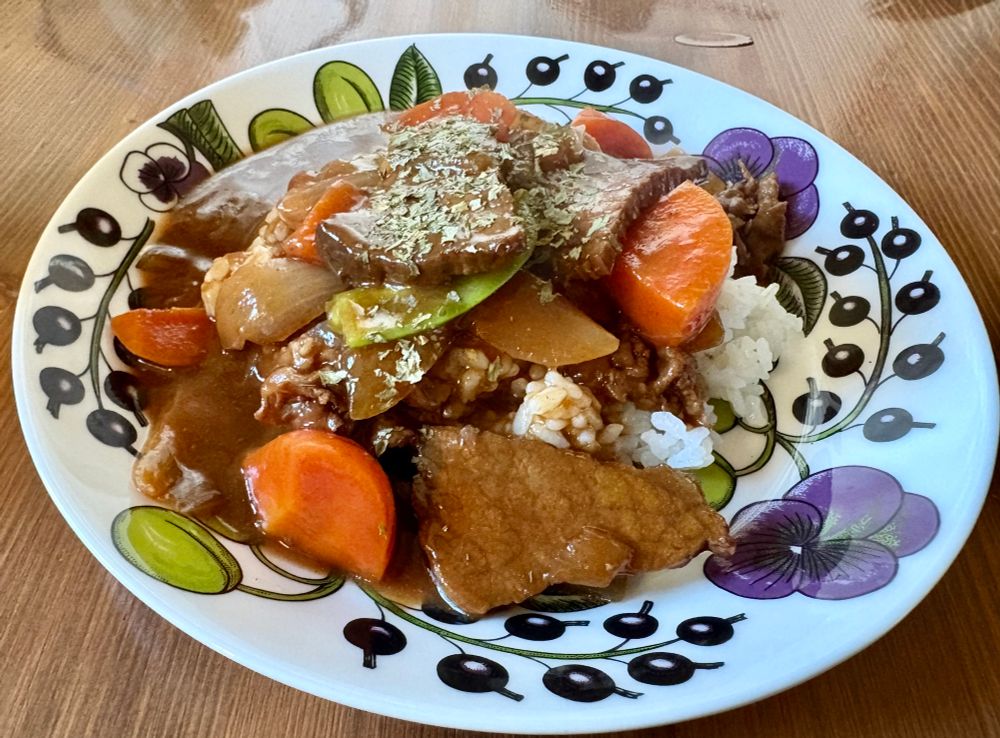ビーフシチューをご飯にかけたの
