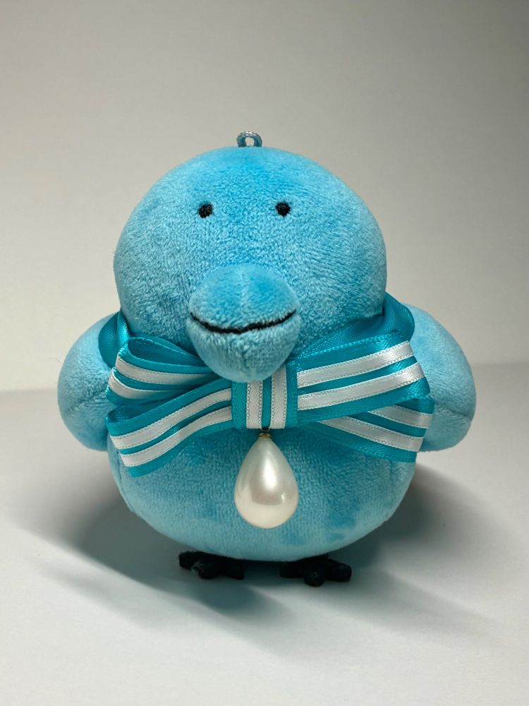 水色に白いラインが2本のリボンに💧形のパール的パーツ　ツイバード