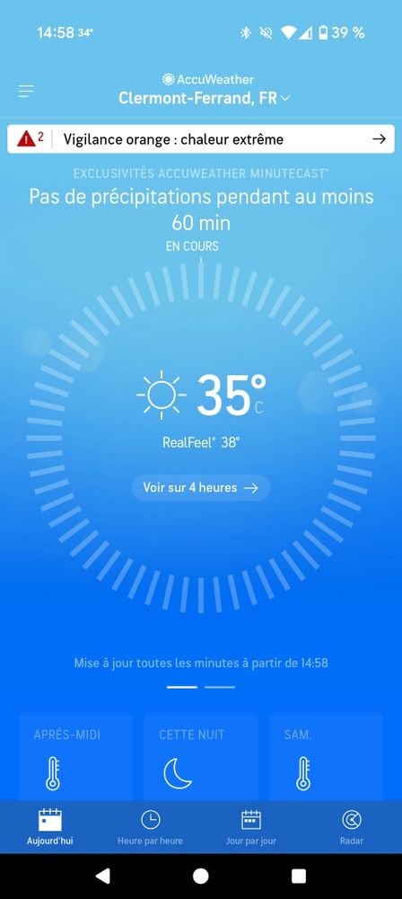Capture d'écran de la météo clermontoise (soleil/35°)