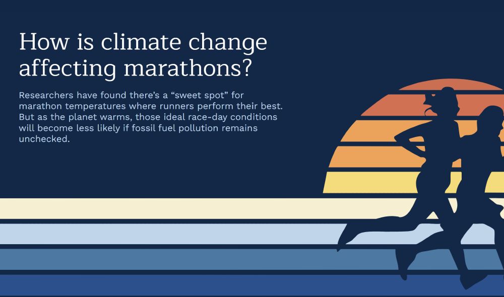 Striped lines across bottom turn into silhouetted runners. Text in upper left.