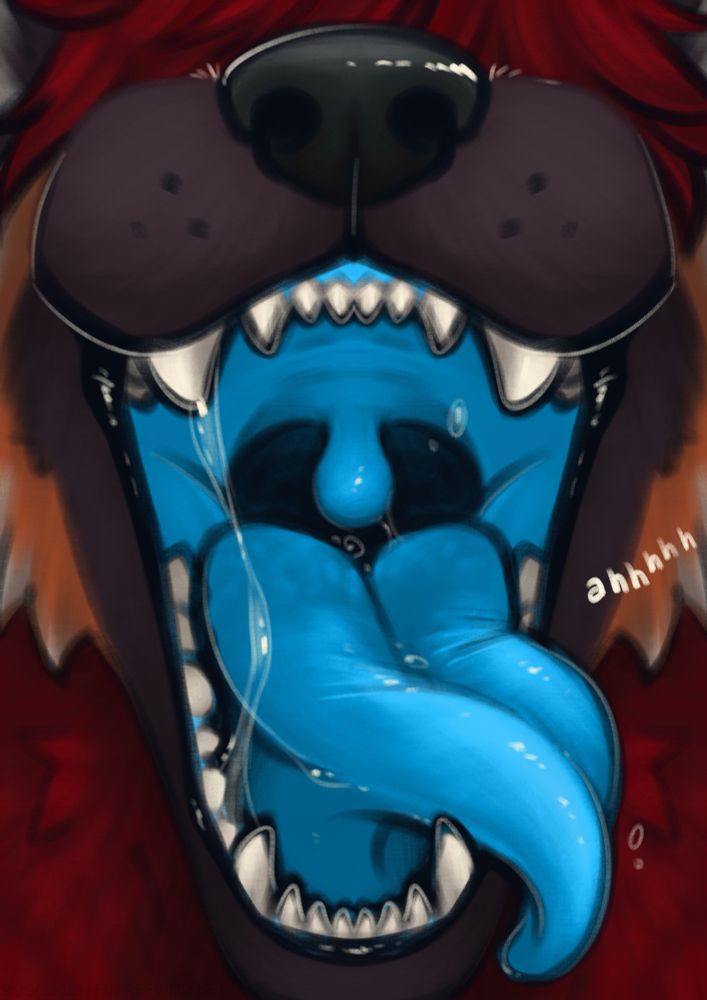 Eddie swallowing his friend whole as he tries to get a grip on the big blue tongue.