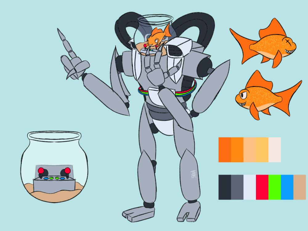I started this forever ago and finished it sometime in December lol. This is Cheddar, a silly character idea I had of a mad scientist goldfish