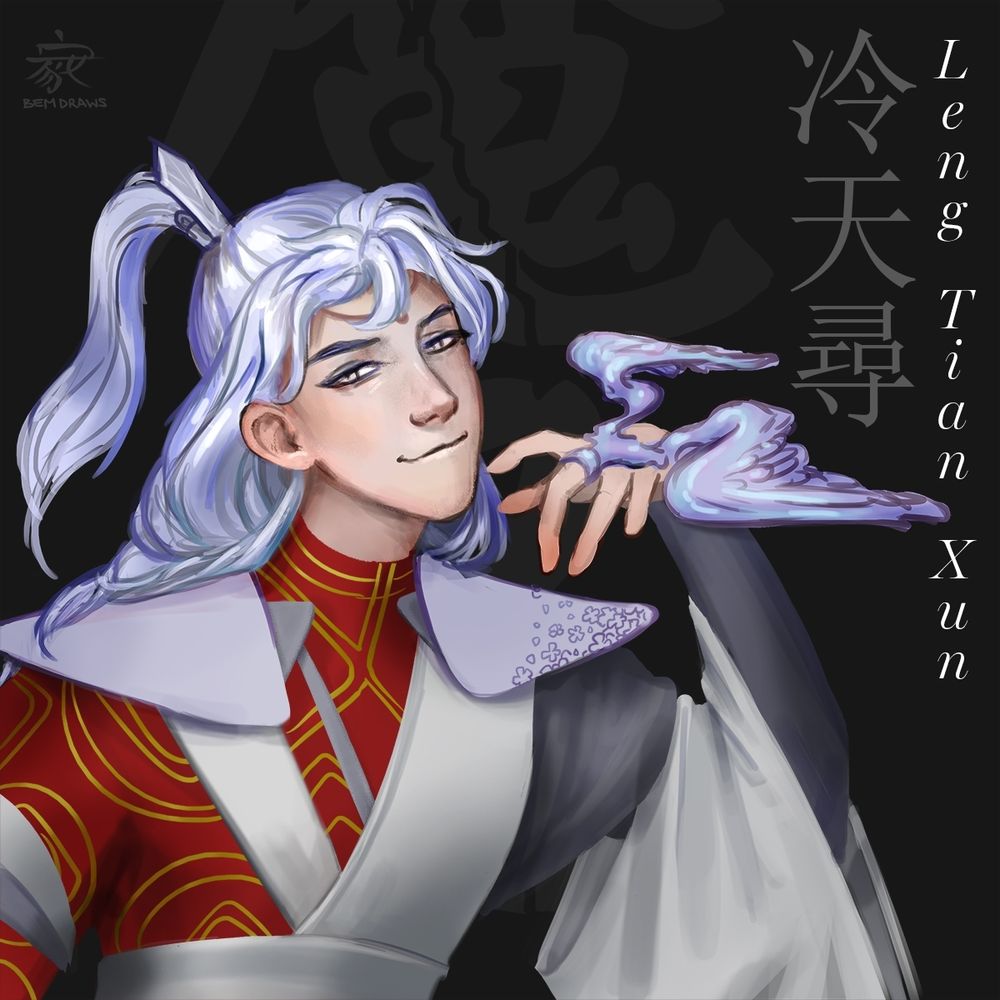 Digital art painting of Leng Tian Xun, a demon king in my light novel.