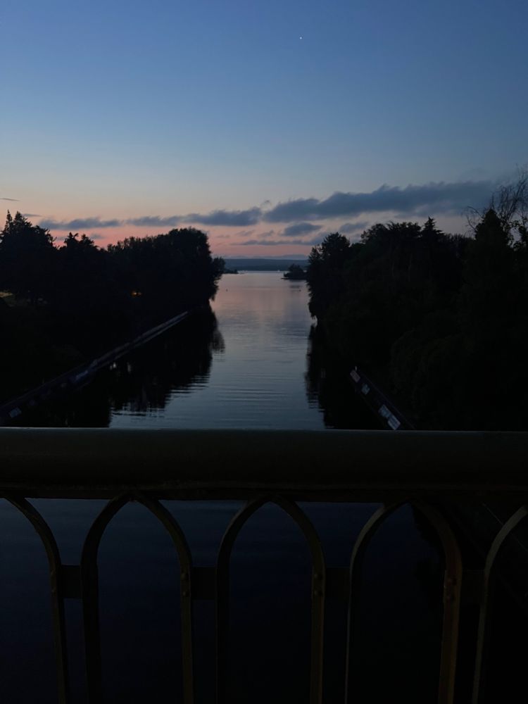 View from the Montlake bridge in Seattle overlooking the Cut into Lake Washington at dawn