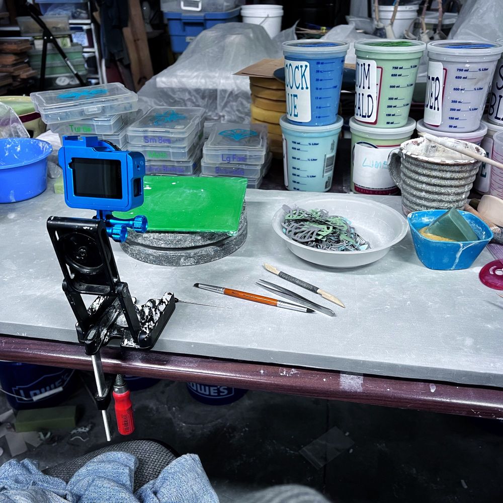 Clay studio work table mess at the end of the day