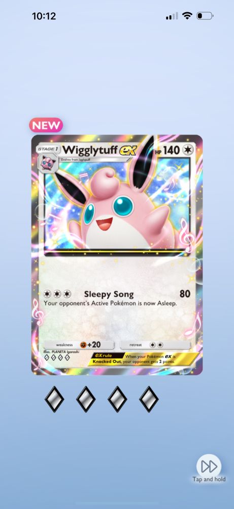 In-game mobile screenshot from Pokémon TCGP of a holographic Wigglytuff EX card 