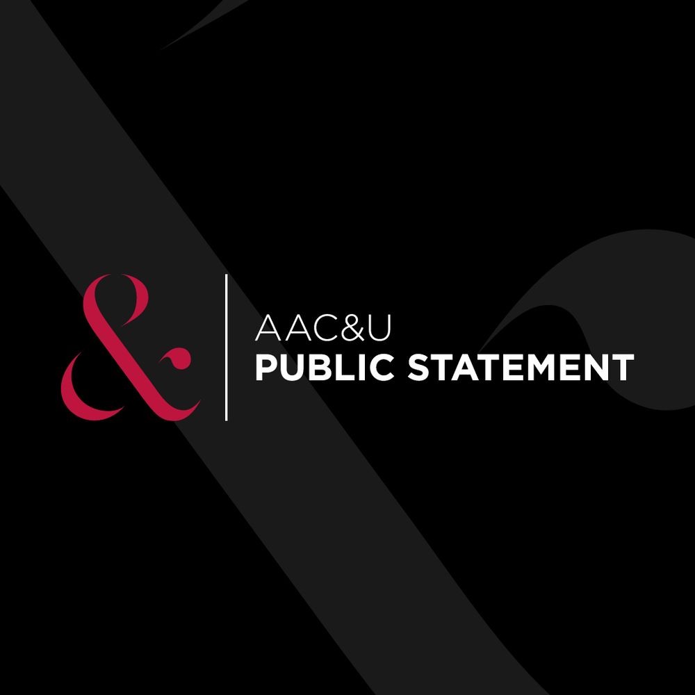 Black and gray graphic with the AAC&U wordmark red ampersand at center left followed by "AAC&U Public Statement" in all-caps white text at center right