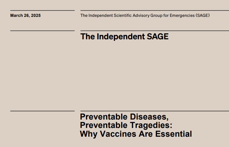 Just a screenshot of the report cover page. The report is called "Preventable Diseases, Preventable Tragedies: Why Vaccines Are Essential"