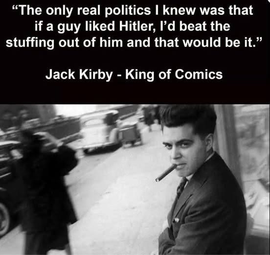 Image of Jack Kirby smoking a cigar, along with the quote 
