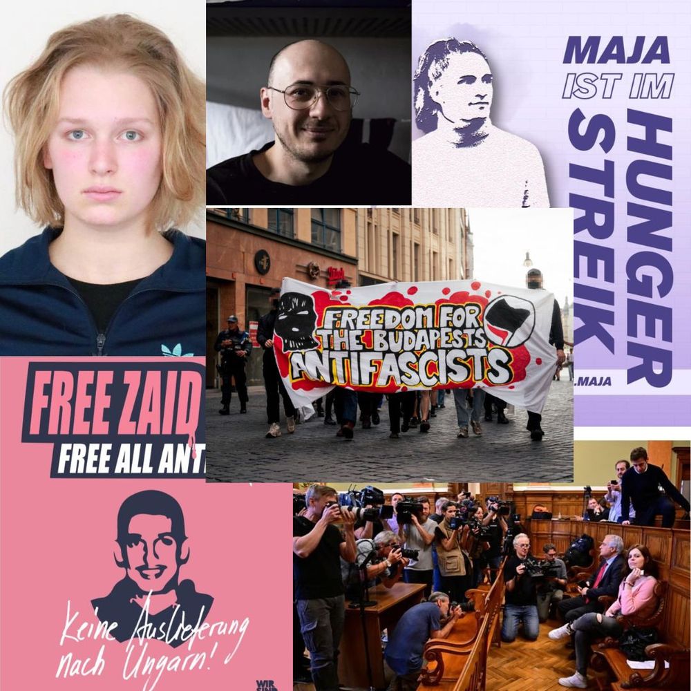 Collage of some of the defendants in the Budapest antifascist case. More info: https://www.basc.news/
