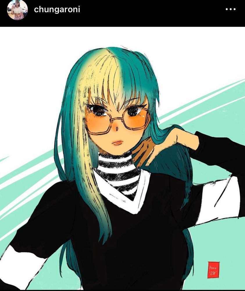 Artwork my friend did of me when I had green and blonde hair. Her IG handle is @chungaroni