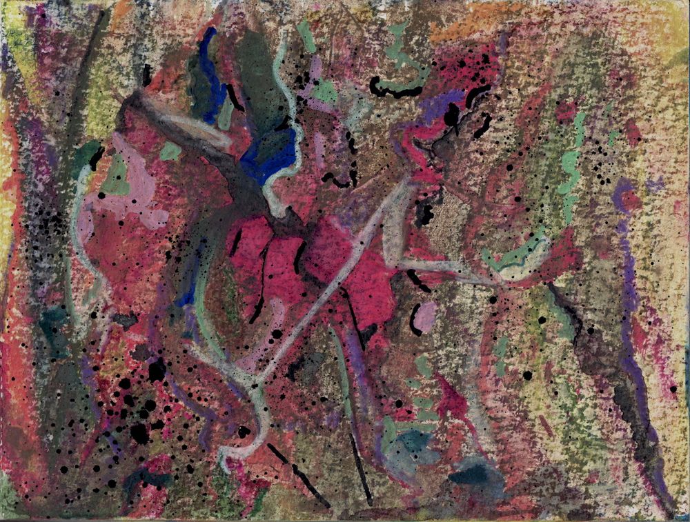 those empty spaces when you rub the Inktense watercolor sticks on their flat side  many colors vertical energy white lines giving some form black in syringe splatters