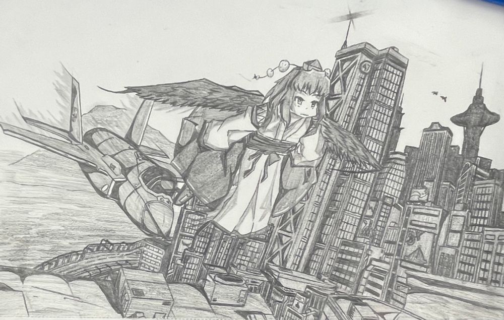 aya evading the gensokyo self defense force’s aerial division after failing to pay a flying speeding ticket on time