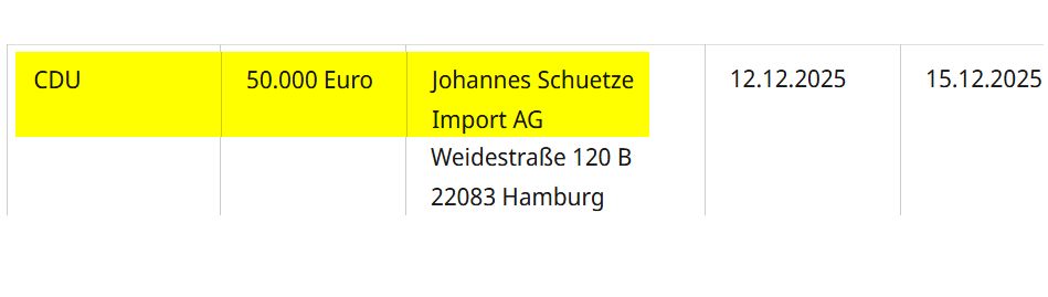 Screenshot der Großspende von bundestag.de als Quellenbeleg mit den Angaben aus obigem Post.