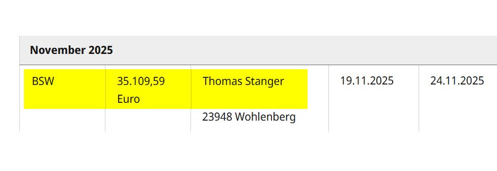 Screenshot der Großspende von bundestag.de als Quellenbeleg mit den Angaben aus obigem Post.