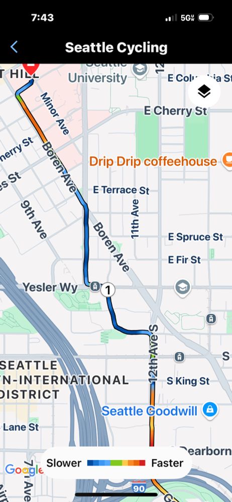 Screenshot of bike route showing cut through on Main St