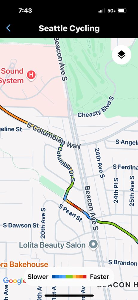 Screenshot of bike route showing shortcut 
