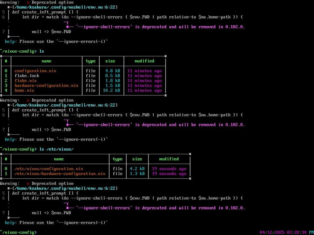 running `ls /etc/nixos` shows 2 files, configuration.nix and hardware-configuration.nix