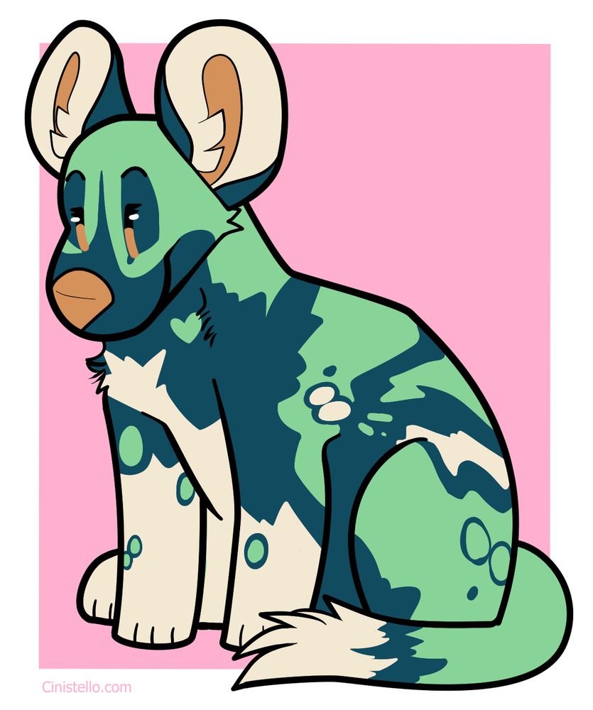 a chibi cartoon african wild dog