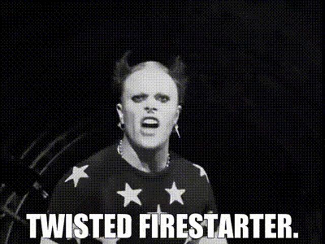 a black and white photo with the words twisted firestarter on it