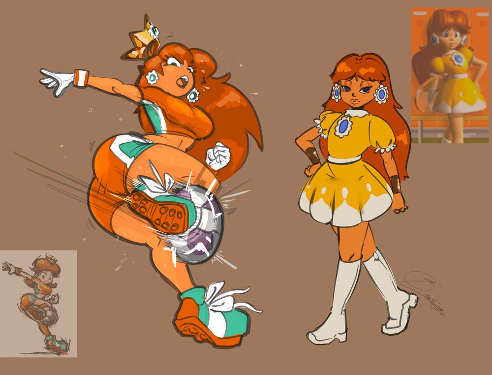 fanart digital art sketch drawing illustration procreate figures poses nintendo mario princess daisy mario kart mario tennis n64 super mario strikers concept art daisy skirt shorts thighs curvy sexy sweat sweaty pretty cute please like and repost comment and follow thank you