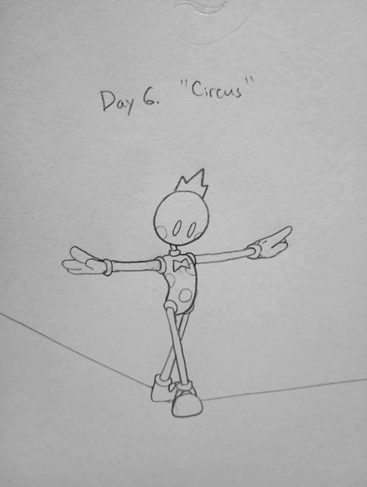 A cartoon figure with a small crown walks across a tightrope.