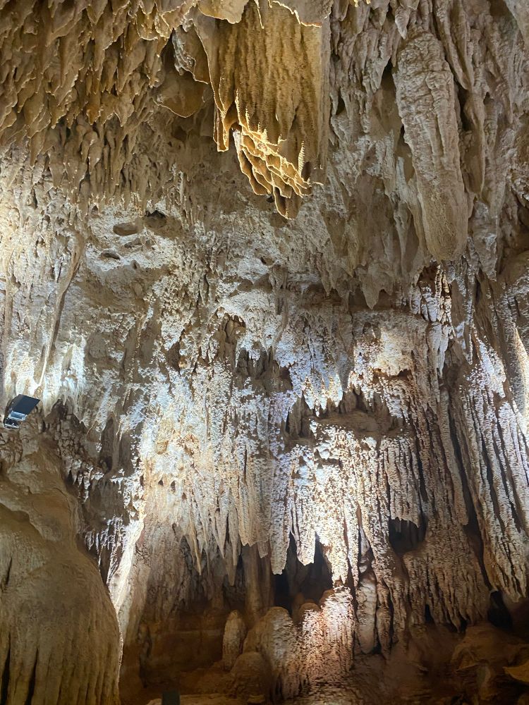 The lighted crystal caves of grand cayman, with impressive stalactite and stalagmite formations