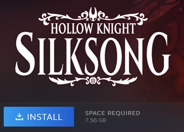 Silksong steam page header with INSTALL button highlighted!!!!!