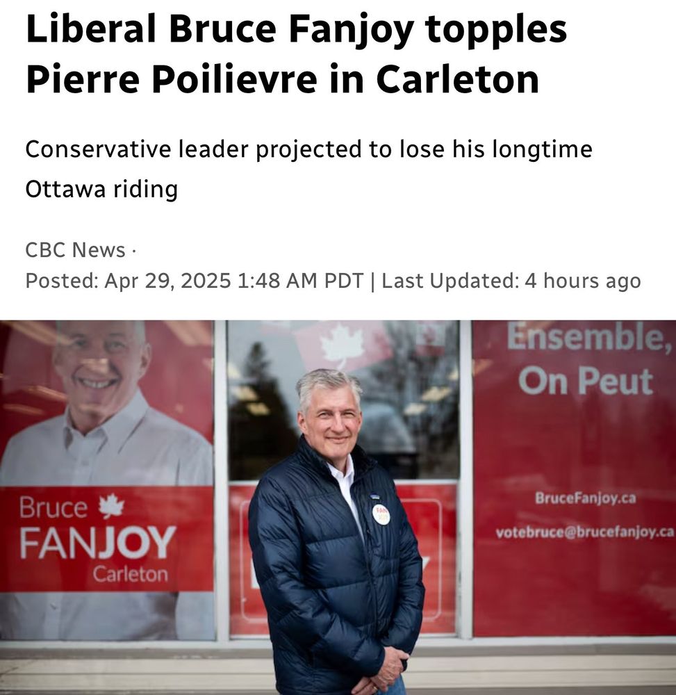 Liberal Bruce Fanjoy topples Pierre Poilievre in Carleton