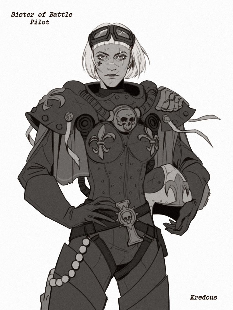 A sketch of how the Adepta Sororitas (Sister of Battle) pilot from Warhammer 40K  (WH40K) could look like 