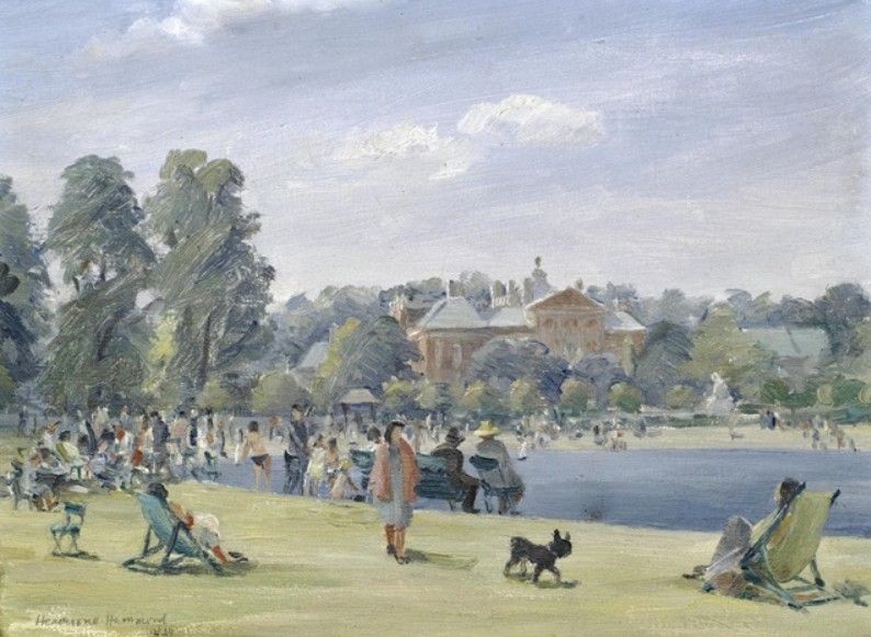 Un día de verano en los jardines de Kensington, s/d.

En 1949 reanudó su carrera profesional que continuó hasta la década de 1990. 
Falleció el 27 de julio de 2005 a los 94 años. 